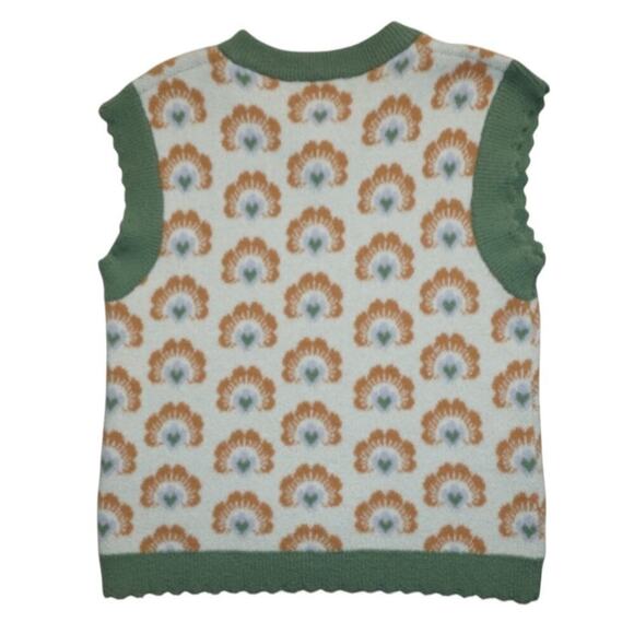 ZARA Kids Retro Floral Knit Sweater Vest Size 13-14 (164 cm) Green Orange Y2K - Picture 2 of 3